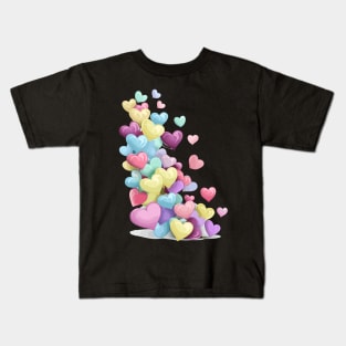 Valentines Day Colorful Pastel Hearts Happy Valentines Day Kids T-Shirt